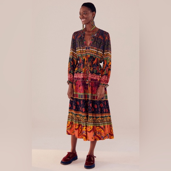 FARM Rio Mixed Patchwork long sleeve midi dress - Picture 3 of 3